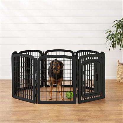 Amazon Basics 8-Panel Octagonal Plastic Pet Pen Fence Enclosure With Gate, 59 x 58 x 28 Inches, Black