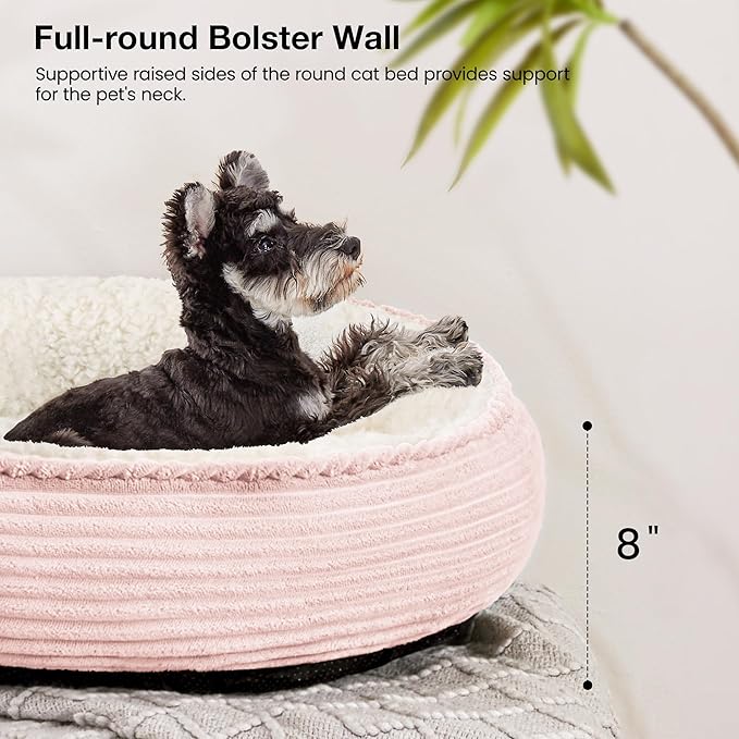 Love's cabin Round Donut Cat and Dog Cushion Bed, 25in Pet Bed for Small or Medium Dogs, Anti-Slip & Water-Resistant Bottom, Soft Durable Fabric Pet Beds, Washable Calming Cat Bed Pink Stripe