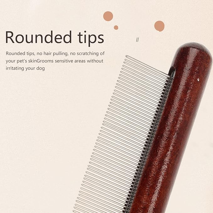 Pet Wooden Comb, Stainless Steel Pin Teeth Durable Comfortable Portable Cat Comb, Pet Wooden Brush Cat Brush Wooden Handle Cat Comb Pet Brush for Pets Dogs (Fine Tooth Comb)