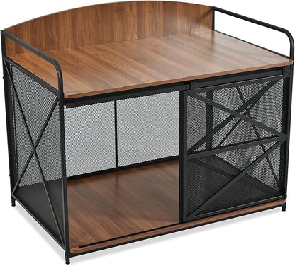 Merax 42.8" Heavy Duty Large Dog Crate Furniture for Large Medium Dog, Farmhouse Wooden Dog Kennel Indoor End Table, Decorative Pet House for Dogs, Brown