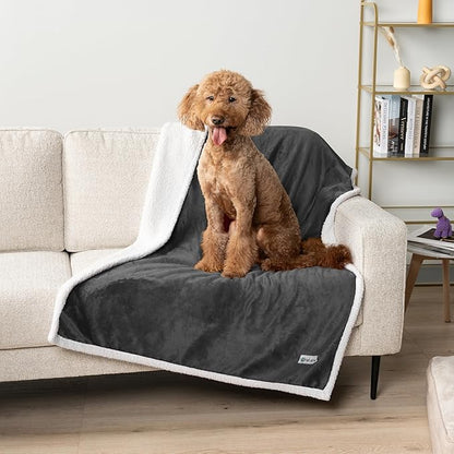 PetAmi Waterproof Dog Blanket For Small Medium Dog, Pet Puppy Blanket Couch Cover Protection, Sherpa Fleece Cat Blanket Washable Throw Couch Sofa Bed Furniture Protector Reversible Soft 29x40 Charcoal