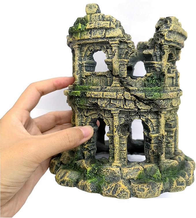 M2cbridge Antique Roman Column Ruins European Castle Aquarium Decorations Fish Tank Hideout Rocks (Roman Column Round)