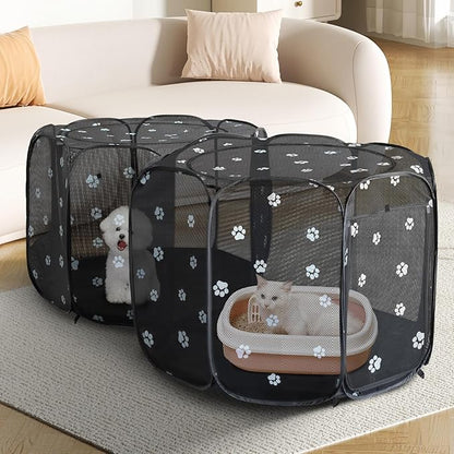 2-in-1 Cat Playpen, 58''Pop Up Dog Pet Playpen for Indoor Outdoor Cats Enclosed, Portable Pet Playpen, Kitten Puppy Foldable Play Pen Cat Dog Tent Crate Cage Kennel(No Divider, Unified Space)