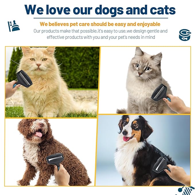 2-Sided Dematting & Deshedding Comb for Pets, Larger Size - 2 Types of Stainless Steel Brush Heads, Ergonomic Handle