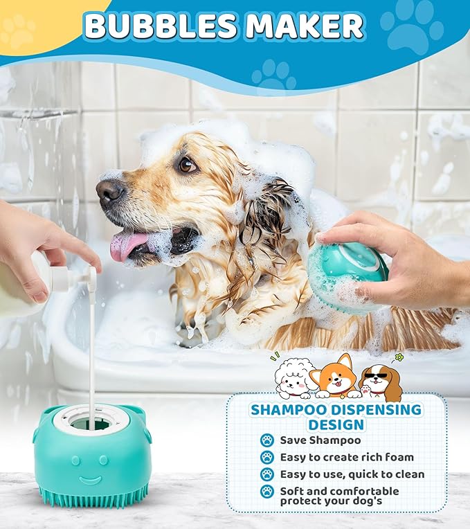 Dog Massage & Bath Brush 4PCS  Soft Silicone Shampoo Scrubber for Dogs and Cats, Perfect for Grooming and Deshedding (Blue)