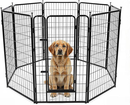 Amazon Basics Dog Playpen, 8 Panels Metal Fence with Door, Foldable for Indoor and Outdoor Use, Suitable for Small to Medium Sized Dogs, 42 Inch Height, Black