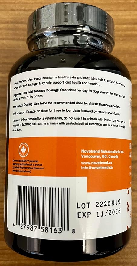 NovoCurcumin Pet+ BioBDMC30 Bone & Joint - Skin & Coat Formula - 90 Chewable Tablets
