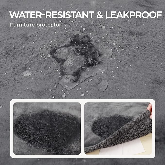 Waterproof Pet Blanket, Liquid Pee Proof Dog Blanket for Sofa Bed Couch, Reversible Sherpa Fleece Furniture Protector Cover for Small Medium Large Dogs Cats, Dark Gray King Sizeï¼100" x 85"ï¼