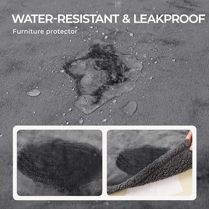 Waterproof Pet Blanket, Liquid Pee Proof Dog Blanket for Sofa Bed Couch, Reversible Sherpa Fleece Furniture Protector Cover for Small Medium Large Dogs Cats, Dark Gray King Sizeï¼100" x 85"ï¼