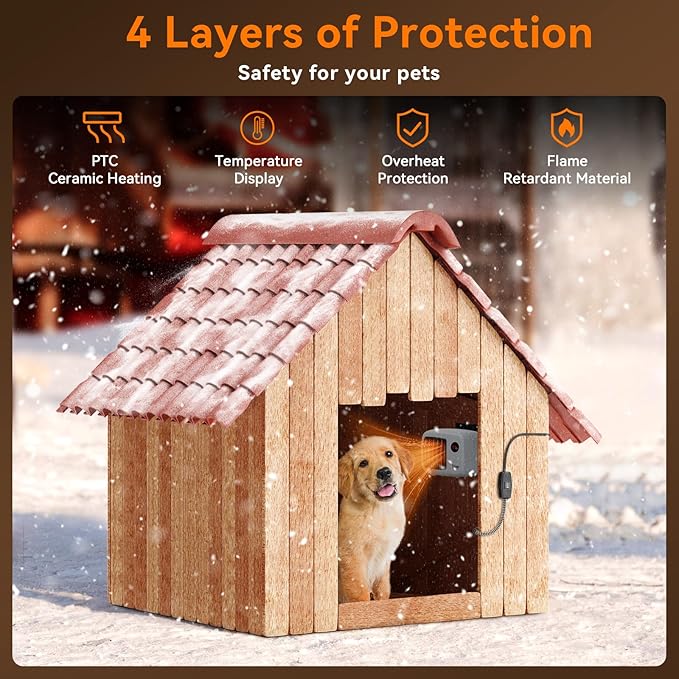 Dog House Heater with Thermostat, 200/400W Safe Pet House Heater for Outside Dog House Chicken Coops Rabbits Hutch with 6FT Anti Chew Cord (White)