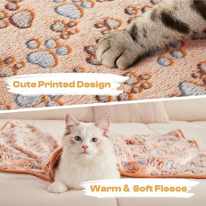 1 Pack 3 Blankets Super Soft Fluffy Premium Fleece Pet Blanket Flannel Throw for Dog Puppy Cat Paw Brown/Pink/White Large(41x31 inch)