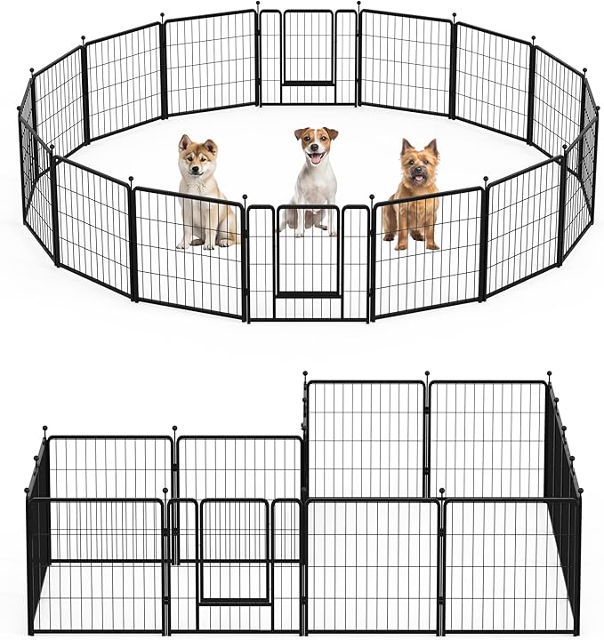 Dog Playpen 24 Inch 16 Panles, Ideal Dog Fence for Puppy/Small Dogs Indoor & Outdoor Bliss, Perfect Dog Pen for Camping, Yard, RV, Garden Fence, Black