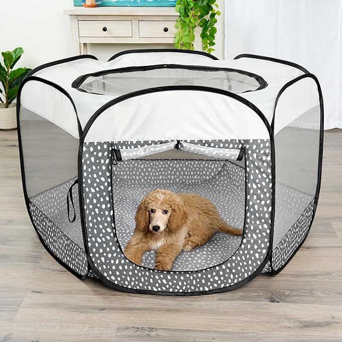 Furhaven Portable Dog Playpen Cat Tent, Pet Playground/Kennel Foldable Indoor Outdoor Zippered Puppy Crate - Gray Pebbles, Extra Large