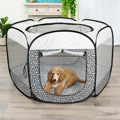 Furhaven Portable Dog Playpen Cat Tent, Pet Playground/Kennel Foldable Indoor Outdoor Zippered Puppy Crate - Gray Pebbles, Extra Large