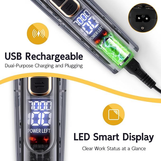 Dog Grooming Kit with LED Display, 3-Speed, Low Noise, Rechargeable, Cordless, Waterproof Clippers for Dogs Cats Small & Large Pets with Thick Coats