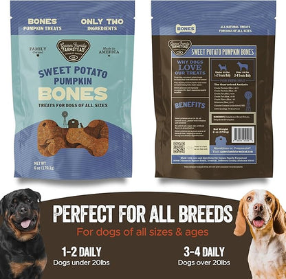 Gaines Family Farmstead Sweet Potato Pumpkin Dog Bones - All-Natural Dog Treats, Digestive Support, Grain-Free, Vitamin-Rich Chews for Puppies & Adult Dogs, 6 oz Bag