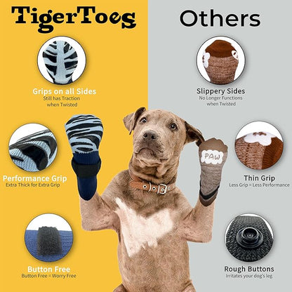 DOK TigerToes Premium Non-Slip Dog Socks for Hardwood Floors - Extra-Thick Grip That Works Even When Twisted - Prevents Licking, Slipping, and Great for Dog Paw Protection (Breezy Blue, Small)