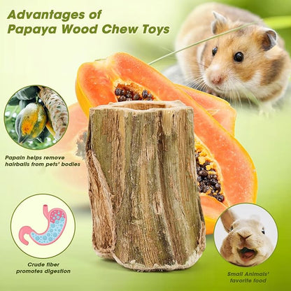 Abizoo Natural Bunny Chew Toys,6 Pcs Organic Papaya Wood Sticks Chew Toys for Rabbit,Hamster,Guinea Pig,Chinchilla,Gerbil,Rat Healthy Chews Teeth Grinding Treats, Squirrel Molar Snack
