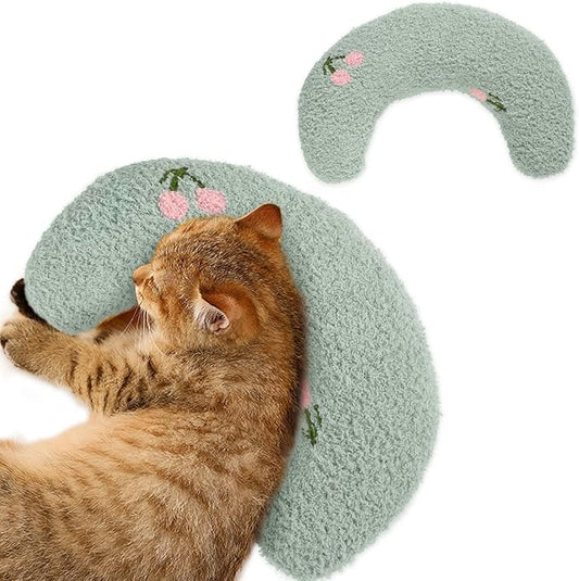 T'CHAQUE Dog Pillow Bed, Cat Calming Pillow, Dog Neck Pillow for Joint Relief Sleeping, Ultra Soft Half Donut Cuddler, Pillow Pet for Upper Spine Support, Doggy/Kitten Pillow Training Toy, Green