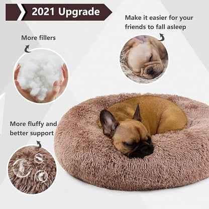 Dog Beds for Medium Dogs Washable Donut French Bulldog Ded Calming Cat Bed for 2 Cats 30 Inches Fluffy Cozy Puppy Bed Washable Anti Anxiety Brown