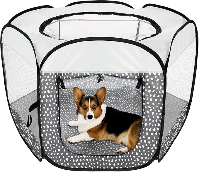 Furhaven Portable Dog Playpen Cat Tent, Pet Playground/Kennel Foldable Indoor Outdoor Zippered Puppy Crate - Gray Pebbles, Large