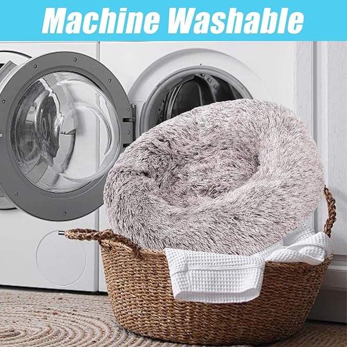 HYQ Small Dog Bed, Pet Beds for Small Dogs, Cat Beds for Indoor Cats, Fluffy Faux Fur Plush Small Dog Bed, Washable Puppy Bed with Anti-Slip Bottom, Dog Bed Small Size Dog (Coffee, 20 Inch)