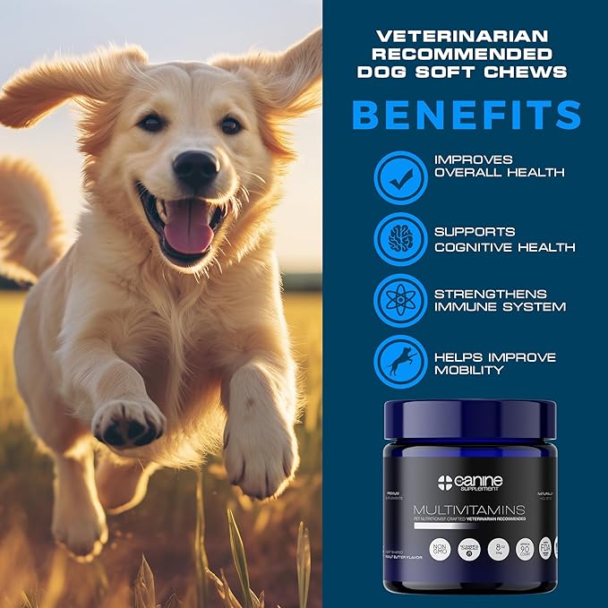 Dog Multivitamin Soft Chews | All-in-One Supplement for Immunity, Joints, Gut & Skin Health | Glucosamine Chondroitin, Vitamins & Probiotics | Roasted Peanut Flavor - 90 Count