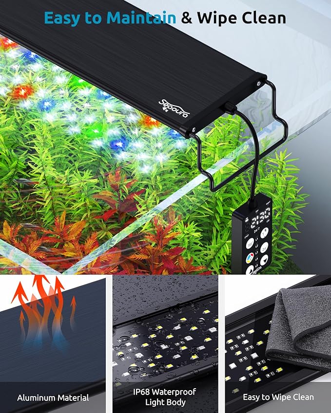 SEAOURA LED Aquarium Plant Light, 24/7 Custom Timer, Power-Off Memory, 7-Row LEDs 30-36in Full Spectrum Fish Tank Lights, 8 Colors, 20 Brightness, Day & Night Cycle, Adjustable Mount for Freshwater
