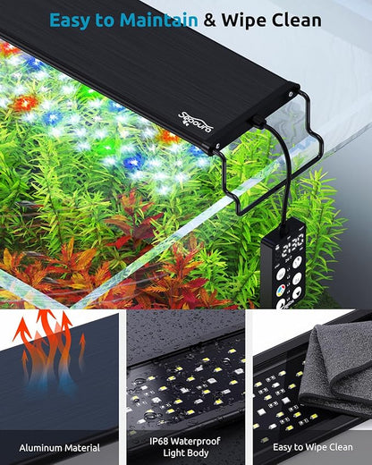 SEAOURA Aquarium Light for Fish Tank, 24/7 Custom Timer, Power-Off Memory, 7-Row LED 24-30in Full Spectrum Fish Tank Lights, 8 Colors, 20 Brightness, Day&Night Cycle, Adjustable Mount for Freshwater