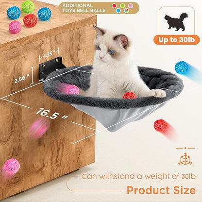 Cat Hammock Wall Mounted, Foldable & Stable Cat Beds- Breathable Cats Wall Shelves for Sleeping, Playing, Climbing, and Lounging - Maximum Hold Up to 30lb（Gray,Faux Rabbit Fur）