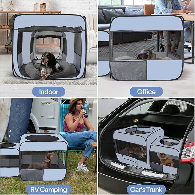 Pop up Portable Cat Playpen 2-in-1 Dog Playpen, No Assembly Need, Pet Cat Dog Tent Crates with Pet Pee Pads, Cats Enclosure for Kitten and Puppy Indoor Outdoor Use(No Divider, Unified Space)