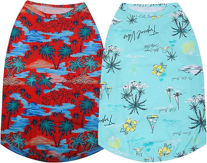 Dog Summer Cooling Shirts,Sun Protection Quick Dry Mesh Breathable Medium Tee-Shirt,Red+Blue M