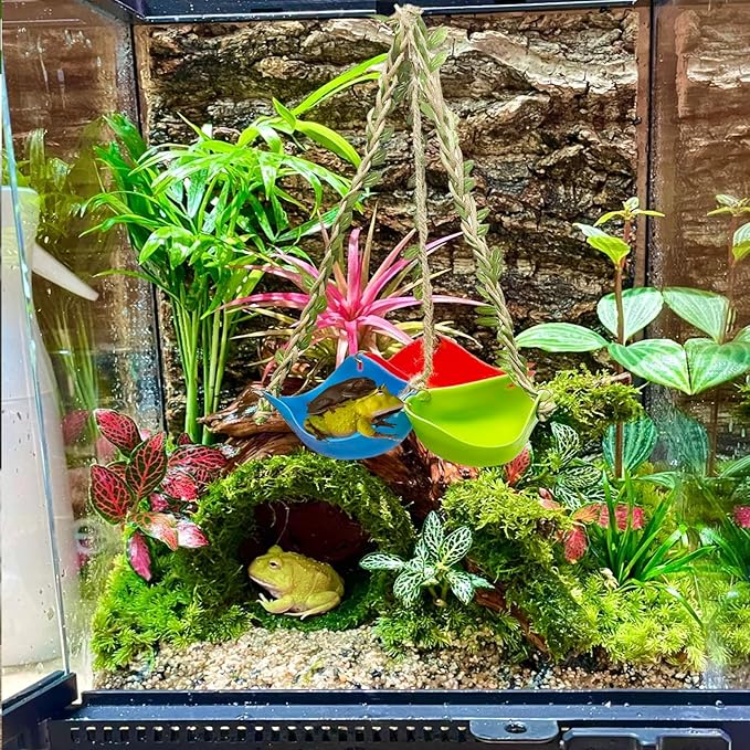 Silicone Frog Swing Toys with Suction Cup, Frog Habitat Platform,Reptile Decorations for Terrarium, Reptile Creative Feeding Dish Holder for Tree Frog Toad Tadpole