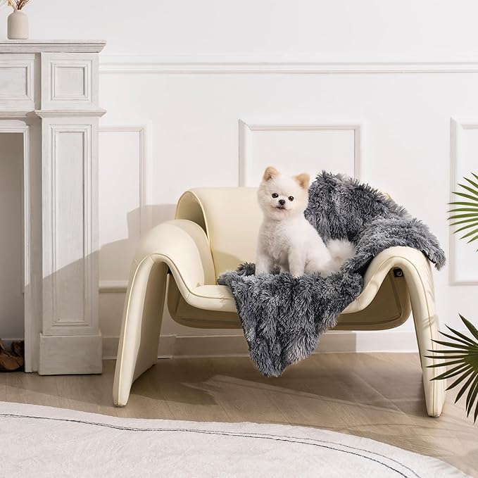 gogobunny Waterproof Dog Blankets for Small Dogs Cats,Soft Fluffy Long Faux Fur Calming Cat Blanket for Couch Bed, Warm Flannel Washable Furniture Protector (25x35 Inch (Pack of 1), Tie-dye Grey)