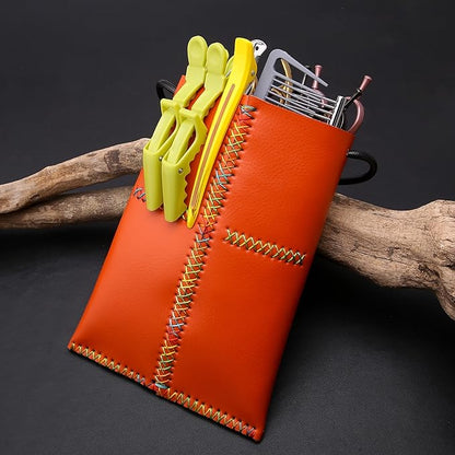 Dog Grooming Scissors Storage Bag: Hand-stitched, Show-quality Head Layer Calf Leather, Holds 5 Pairs of Dog Grooming Scissors Orange
