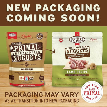 Primal Freeze Dried Raw Dog Food Nuggets, Lamb, Complete & Balanced Meal, Also Use as Topper or Treat, Premium, Healthy, Grain Free, High Protein Raw Dog Food, 14 oz