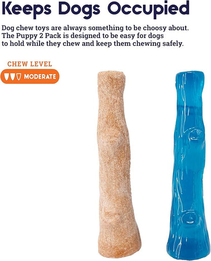 Petstages Dogwood Puppy Durable Dog Chew Toys, Real Wood & Teething Bone, 2-Pack, Small