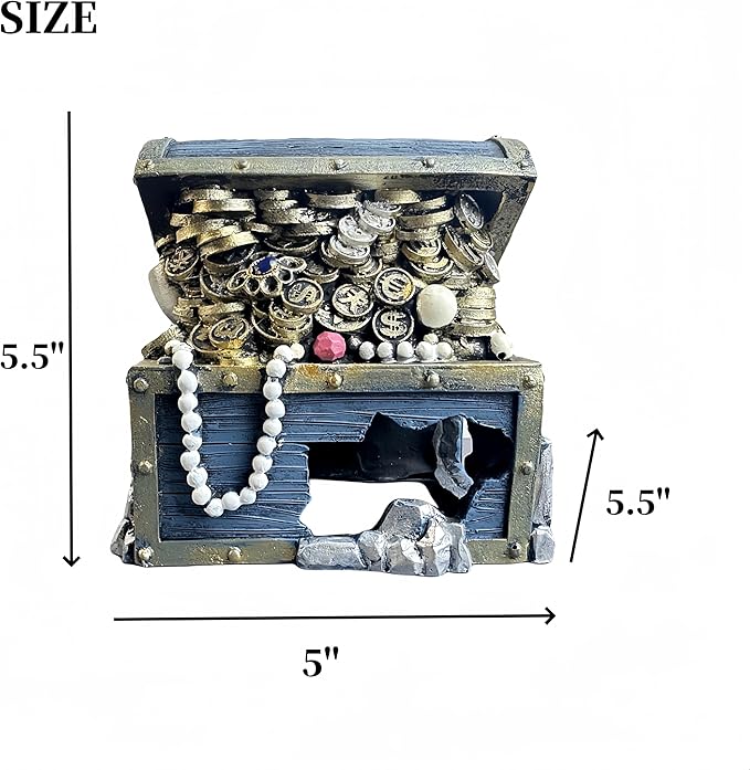 Bearded Dragon Tank Accessories, Fish Tank Decoration, Resin Accessories, for Betta Fish & Shrimp,Improvement Your Fish Tank Overall Aesthetic Dragons Decoration (Treasure Chest)