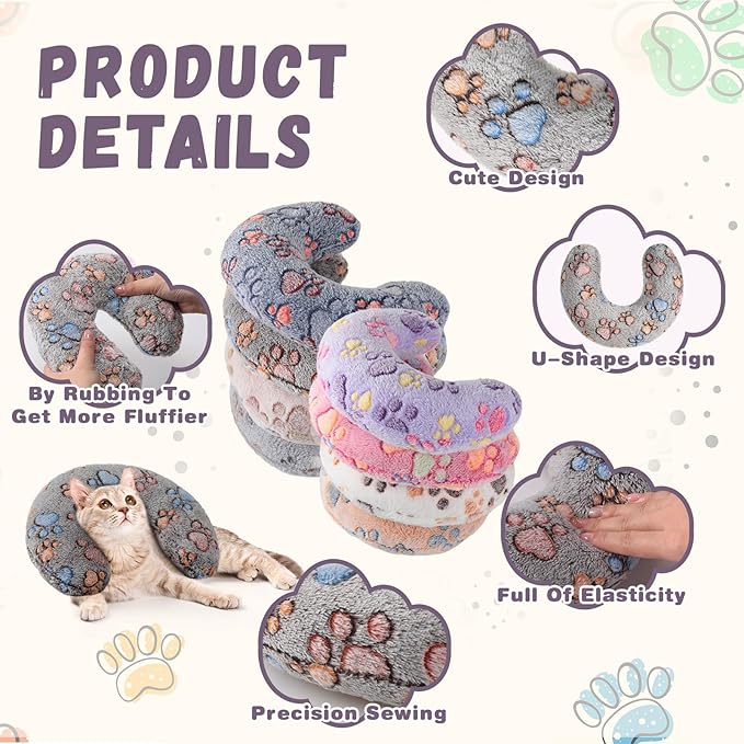 Suzile 8 Pcs Pillow for Cats Dog Neck Pillows Puppy Cat Bed Soft Pillow Fluffy Pet Calming Pillow Half Donut U Shaped Pet Neck Pillow Training Pillow Joint Relief Cervical Protection(Medium)