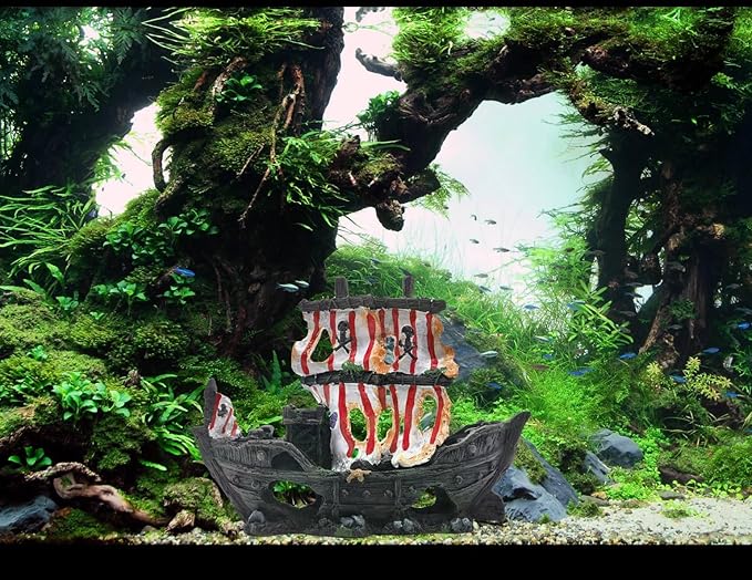 M2cbridge Antique Roman Column Ruins European Castle Aquarium Decorations Fish Tank Hideout Rocks (Striped Pirate Shipwreck)