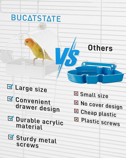BUCATSTATE Hanging Bird Bath for Cage with Cover, 3 in 1 Multifunction Bird Bath/Bowl/House, Bird Cage Accessories Suitable for Small to Medium Birds, Like Lovebirds, Finches, Parakeets, Mannikin