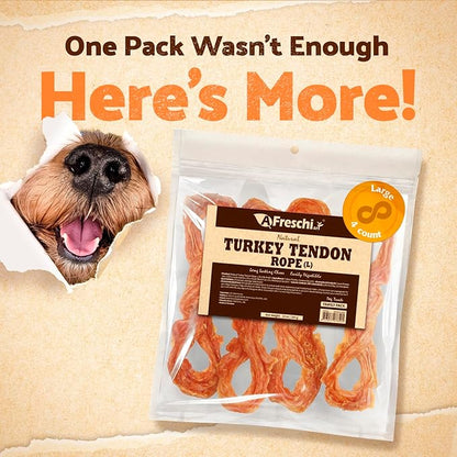 Afreschi Natural Turkey Tendon Rope (L) 10 oz, Turkey Sourced from USA, All Natural Puppy Chew, Hypoallergenic, Rawhide Alternative, for Large Breeds
