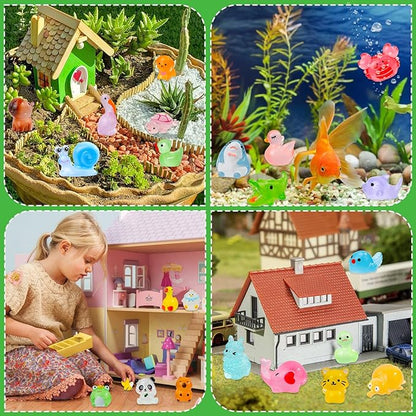 80 Pcs Luminous Mini Resin Animals 80 Styles Tiny Little Glow in The Dark Animal Figures to Hide Miniature Ducks Figurines for Party Favors DIY Fairy Garden Dollhouse Micro Landscape Aquarium Decor