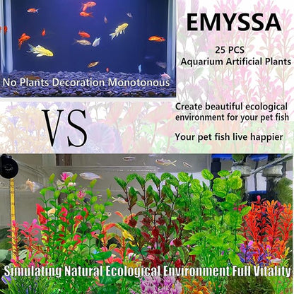 25pcs Fish Tank Accessories Aquarium Artificial Plants, Fish Tank Decorations Plants, Aquarium Decor Artificial Plants, Small to Large