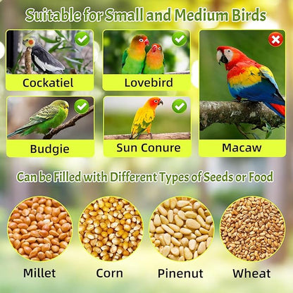 Rypet No Mess Automatic Bird Feeder for Cage,Transparent Acrylic Parrot Seed Feeders,Food Container for Cage,Parrot Feeder Cage Accessories for Small and Medium Lovebirds Parakeets Cockatiel Finch
