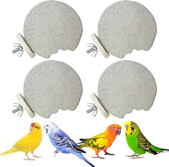 PINVNBY 4 PCS Bird Perches Calcium Parrot Perch Stand Bird Beak Grinding Stone Foot Claws Trimmer Parrot Chewing Toys Bird Cage Accessories for Budgie Cockatiel Conure Lovebird Finch