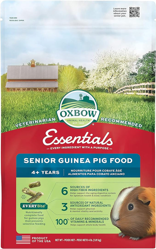 Oxbow Essentials Senior Guinea Pig Food, Made Alfalfa for Guinea Pig, Pet Food Pellets with Vitamin C, Small Animal Pet Products, Made in USA, High Fiber, 4 lb. Bag
