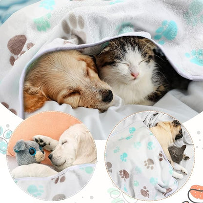 Tatuo 4 Pcs Dog Blanket Pet Puppy Blanket Puppy Teething Toys Paw Print Fleece Blanket for Pet Cat Soft Warm Sleep Mat Guinea Pig Cage Blanket(Small(24 x 16 Inch),Milky White)