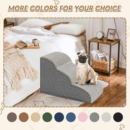 Romrol Dog Stairs Ramp for Beds Couches, Extra Wide Pet Steps with Durable Non-Slip Waterproof Fabric Cover, Pets Slope Stairs, 3-Tiers,Light-Grey