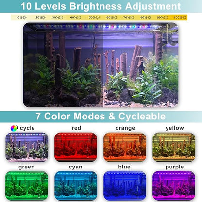 24/7 LED Aquarium Light, IP68 Waterproof Extendable Bracket Fish Tank Light with Timer, 7 Colors, 10 Level Adjustable Brightness, DIY Mode Full Spectrum Aquarium Plant Light for 12-18 Inch Fish Tank
